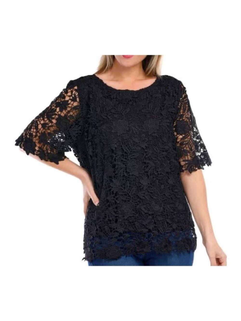 Rafaella Scalloped Lace Short Sleeve Top SMALL